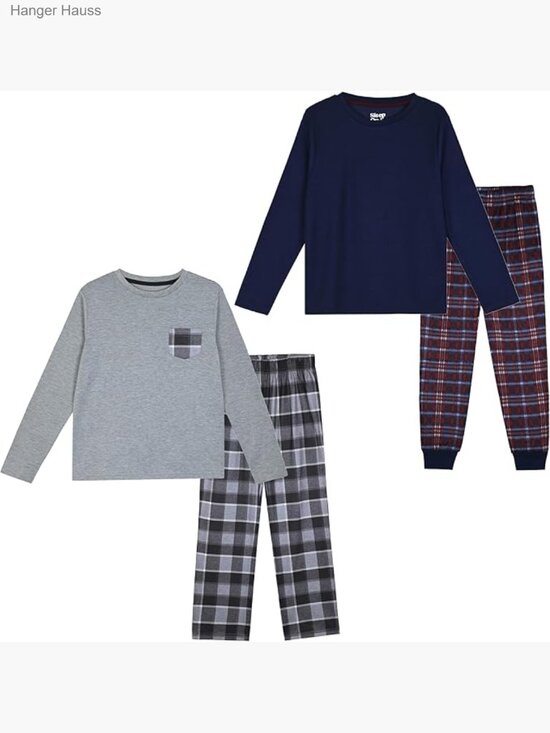 Other - Boys 4pc Pajama Sets - Waffle Knit Henley Tops & Plaid Pants Big Kid